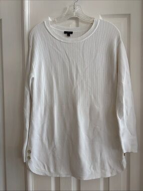 Talbots white cotton rayon tunic mixed stitch oversized sweater women’s small